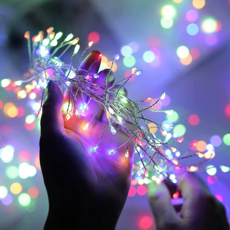 Гірлянда мішура (феєрверк) 600LED, 20м, 220В, срібний дріт, колір RGB мультиколор