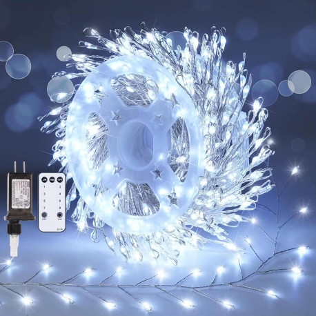 Гірлянда мішура (феєрверк) 900LED, 30м, 220В, срібний дріт, з пультом, колір білий