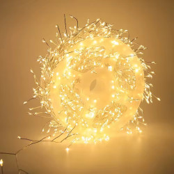 Гірлянда мішура (феєрверк) 900LED, 30м, 220В, срібний дріт, з пультом, колір теплобілий