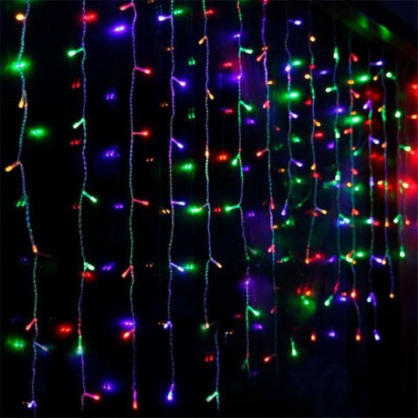 Гірлянда штора 3х1м, 120LED, 220В, провід прозорий, колір мультиколор RGB