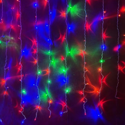 Гірлянда штора 1.5м х 1.5м, 120LED, 220В, провід білий, колір мультиколор RGB