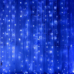 Гірлянда штора 3м х 2м, 240LED, 220В, 3D лампа, провід прозорий , колір синій
