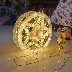 Гірлянда мішура (феєрверк) 3000LED, 100м, 220В, зелений дріт, з пультом, колір теплобілий