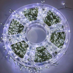 Гірлянда мішура (феєрверк) 3000LED, 100м, 220В, зелений дріт, з пультом, колір білий