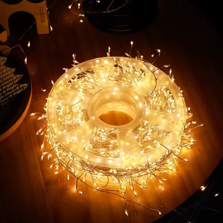Гірлянда мішура (феєрверк) 1500LED, 50м, 220В, срібний дріт, колір теплобілий