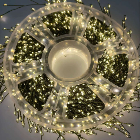 Гірлянда мішура (феєрверк) 1500LED, 50м, 220В, зелений дріт, колір теплобілий