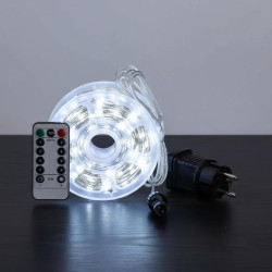 Гірлянда Роса 100м 1000LED на катушці з пультом, 220В, срібний дріт, колір білий