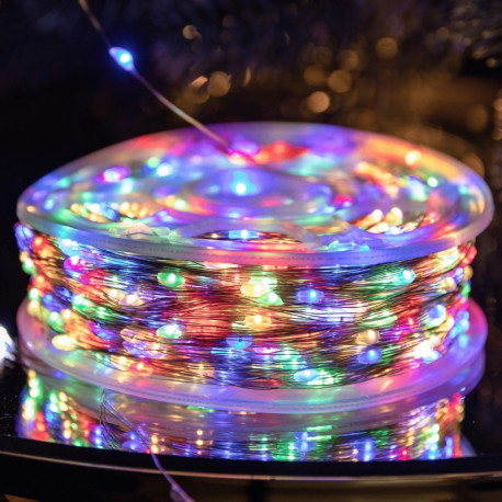 Гірлянда Роса 200 метрів 2000 LED на катушці з пультом, 220В, срібний дріт, колір мультиколор