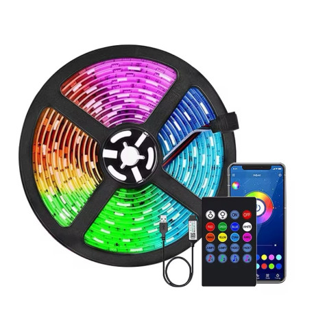 Світлодіодна стрічка RGB 5м, 5050, з пультом і додатком