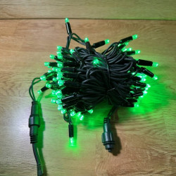 Вулична гірлянда Нитка String ,100 LED+FLASH, 10м,чорний каучук 3.3мм,колір зелений IP65