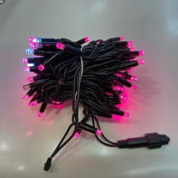Вулична гірлянда Нитка String ,100 LED+FLASH, 10м,чорний каучук 3.3мм,колір рожевийй IP65