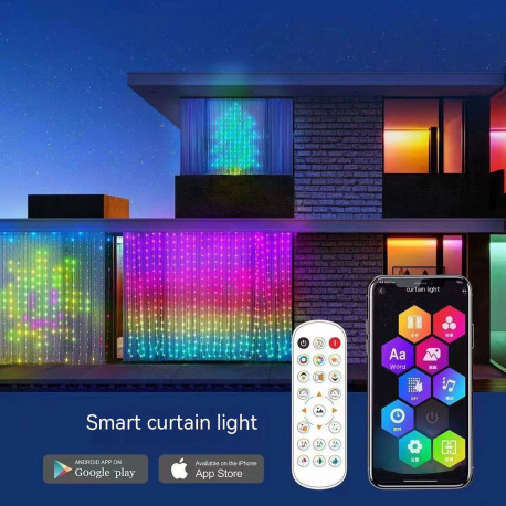 Smart гірлянда “Штора”, 3:3 м., RGB, з пультом та додатком на смартфоні