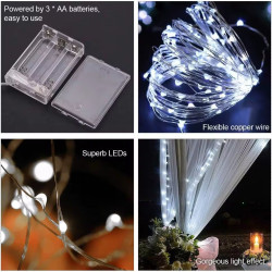 Гірлянда роса на батарейках 10 метрів, 100 LED біла (WHITE)