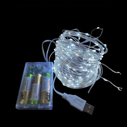 Гірлянда Роса на батарейках+USB,10метрів 100LED, колір білий