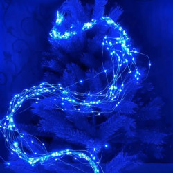 Гірлянда Роса “Кінський хвіст” 200LED 2м, 10 ниток, срібний дріт, від USB, колір синій