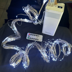 Гірлянда Роса “Кінський хвіст” 400LED 2м, 20 ниток, срібний дріт, від USB, колір білий