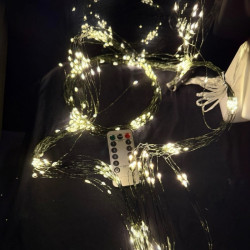 Гірлянда Роса “Кінський хвіст” 400LED 2м, 20 ниток, зелений дріт, від USB, колір теплобілий