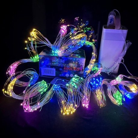 Гірлянда Роса “Кінський хвіст” 800LED 3м, 20 ниток, срібний дріт, від USB, колір RGB мультиколор